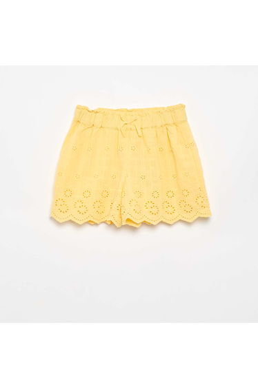 Plain shorts with eyelet embroidery YELLOW