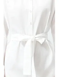 White Belted 100% Cotton Mini Woven Shirt Dress - 4