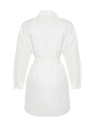 White Belted 100% Cotton Mini Woven Shirt Dress - 7