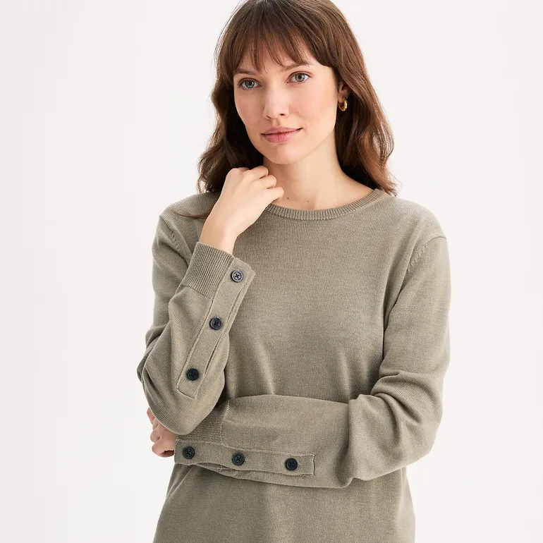 Wool Blend Jumper/Sweater in Fine Knit with Crew Neck - 2