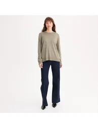 Wool Blend Jumper/Sweater in Fine Knit with Crew Neck