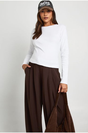 Maternity Basic Rib Long Sleeve Longline Fitted Top - white