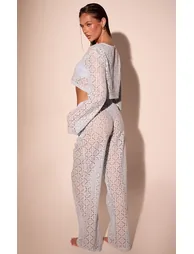 Dusty Blue Lace Straight Leg Trousers Co-ord - 2