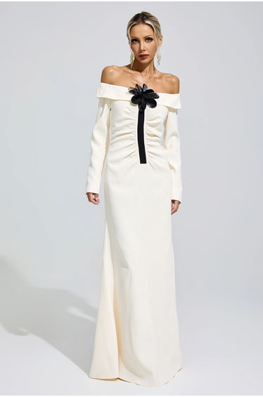Hildegard White Off Shoulder Flower Dress