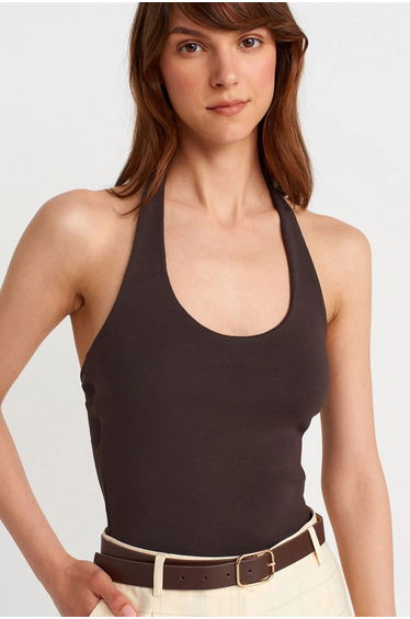 Dilvin Ribbed Halterneck Sleeveless Blouse