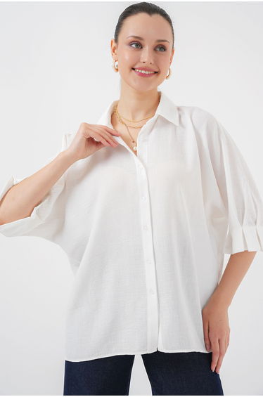 BDART Loose Fit Linen Blended Shirt with Bow