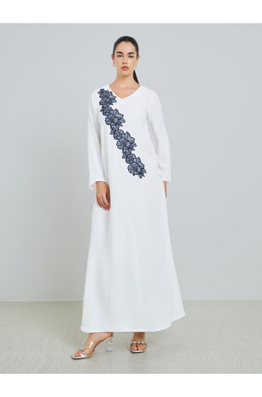 Women White Embroidered A-Line Jalabiya