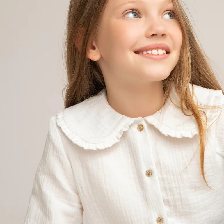 Organic Cotton Muslin Blouse with Peter Pan Collar - 1