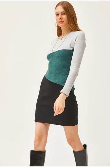 فستان قصير ضيق بأكمام طويلة - رمادي