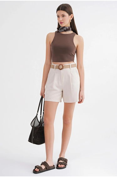 Mixray High-Waisted Shorts with Belt Detail