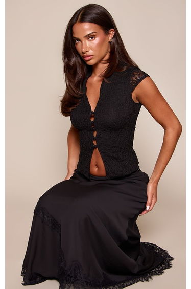 Black Chiffon Lace Hem Midaxi Skirt product thumbnail 2