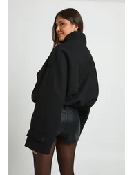 Funnel Neck Belt Detail Bomber Jacket - black - 3