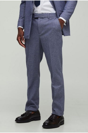 Straight Fit Herringbone Trouser - navy