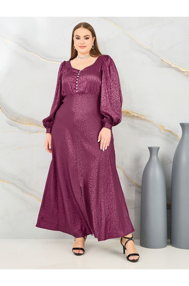 Plus Jacquard Bishop Sleeves A-Line Maxi Dress