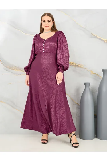 Plus Jacquard Bishop Sleeves A-Line Maxi Dress