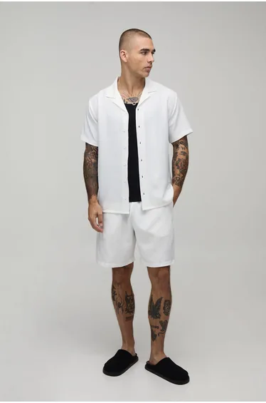 Regular Fit Short Sleeve Shirt and Short Set - white