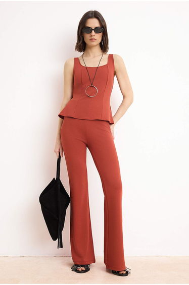 Tile Fitted/Fitted Thick Strap Sleeveless Interlock Knitted Top and Bottom Set