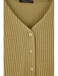 Khaki Frilly Waffle Knitted Pajama Set - 5
