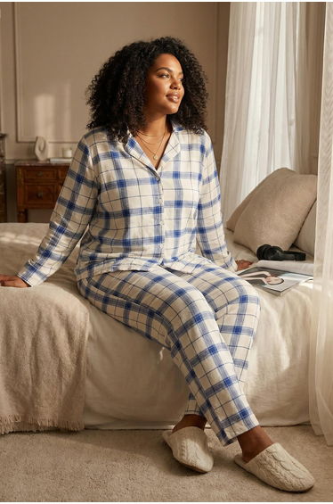 Blue Plaid Viscose Woven Pajama Set