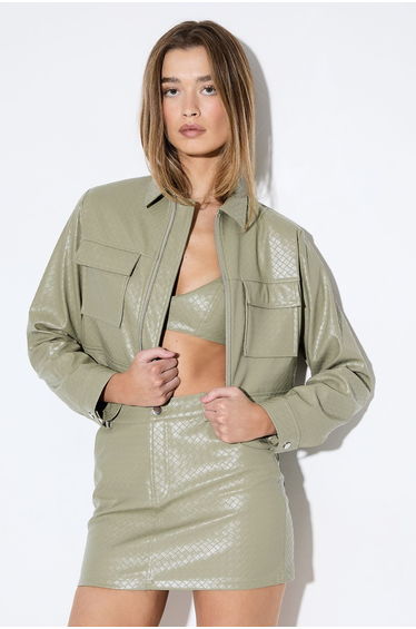 Woven Detail Faux Leather Mini Skirt