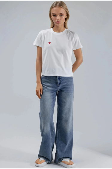 Embroidered Crew Neck Short Sleeve 100% Cotton T-Shirt