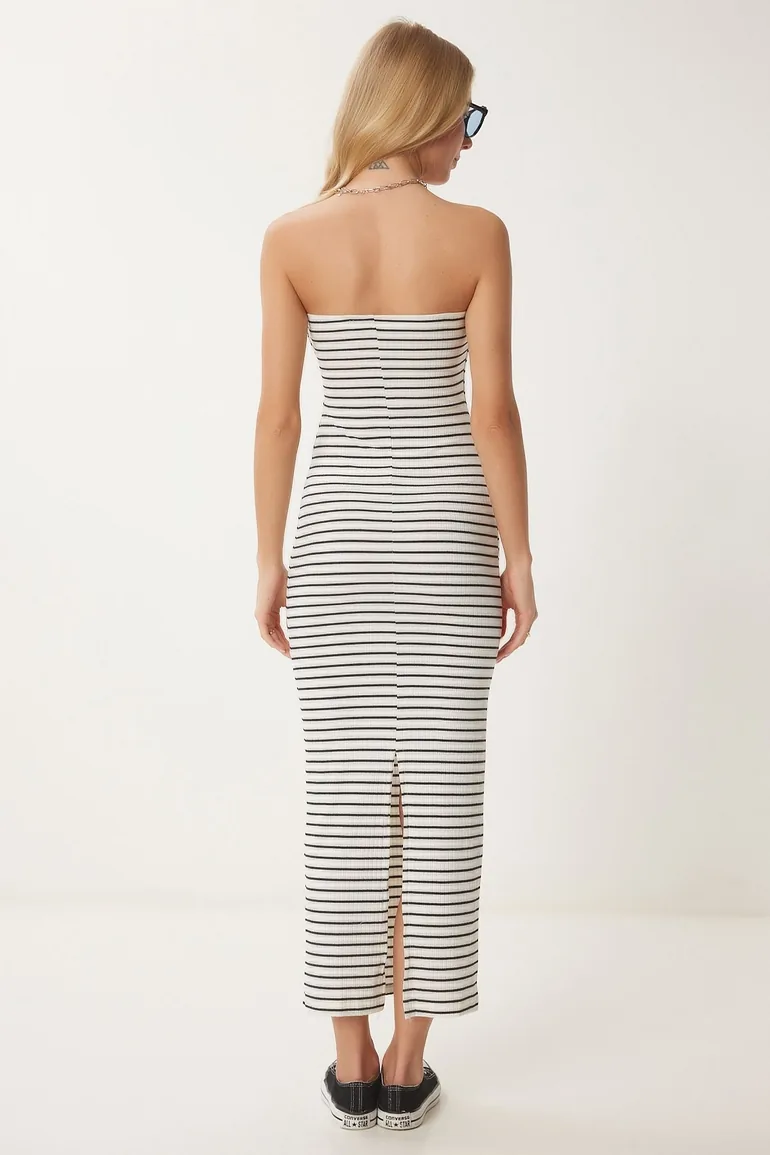 Women Black White Striped Summer Strapless Knitted Dress Happiness Stanbul Multicolour : Day Dresses : VogaCloset Oman Women Black White Striped Summer Strapless Knitted Dress Happiness Stanbul Multicolour : Day Dresses : VogaCloset Oman