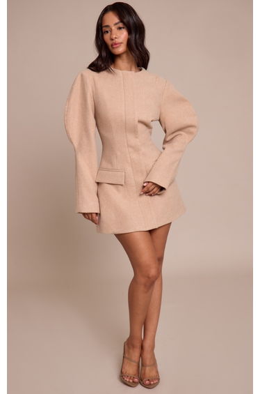 Petite Stone Cocoon Sleeve Collarless Dress
