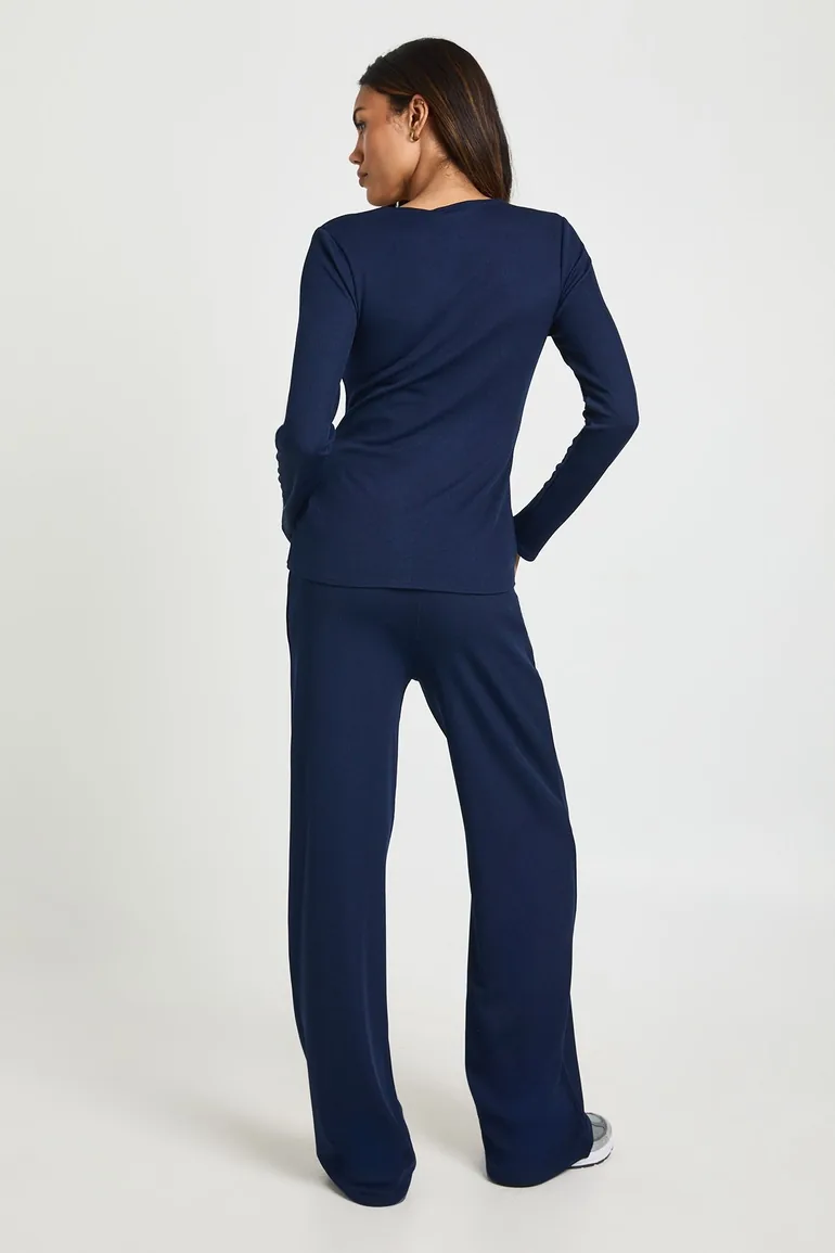 Maternity Soft Knit Button Cardigan & Wide Leg Trouser - navy - 1