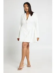 Plus Skater Skirt Blazer Dress - ivory - 2