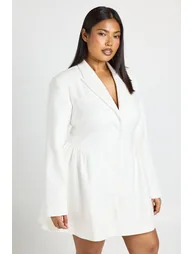 Plus Skater Skirt Blazer Dress - ivory