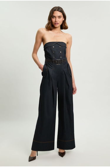Petite Tailored Denim Trench Bandeau Jumpsuit