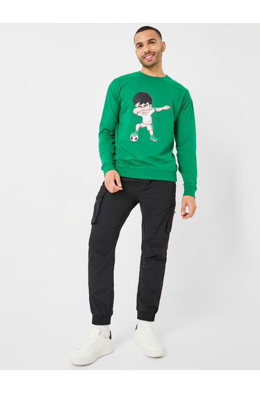 Football Themed Front Graphic Regular Fit Sweatshirt