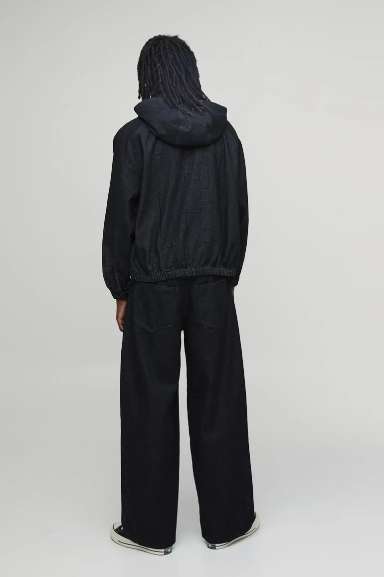 هودي دينيم بتطريز كرة قدم بأزهار - أسود - 2