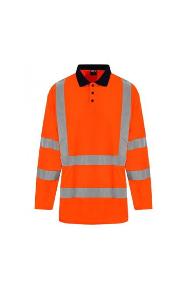 PRO RTX High Visibility Mens Long Sleeve Polo Shirt - Orange/Navy
