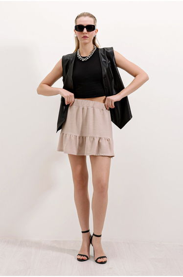 Knitted Mini Skirt - Beige