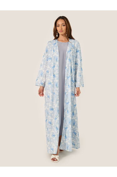 Floral Print Flared Abaya with Printed Scarf