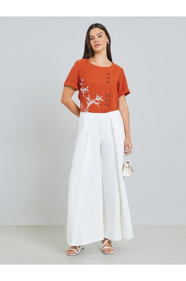 White Pleated Detail Wide Leg Trousers