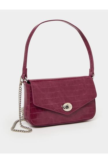 Burgundy Croc-Effect Baguette Bag