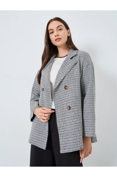 Houndstooth Double-Breasted Coat