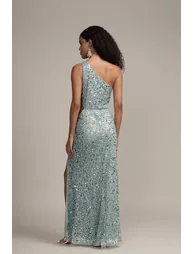 Naeve One Shoulder Sequin Dress in Teal - 9