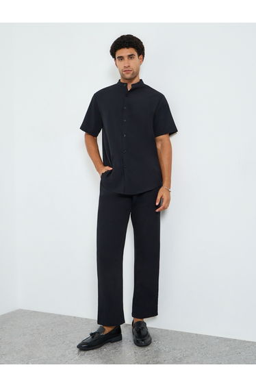 Men Solid Stand Collar Shirt and Pants Co-Ords
