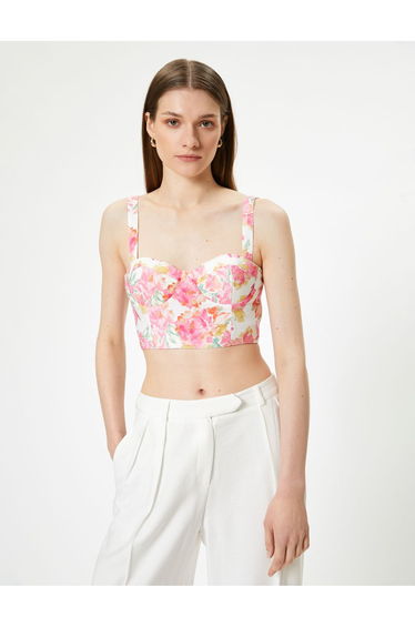 Floral Bustier Thick Straps Sweetheart Neckline Slim Fit