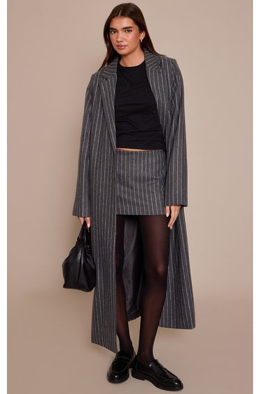 Grey Pinstripe Wool Look Mini Skirt