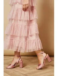 Midyim Satin Ruched Front High Block Heel Sandals - 2