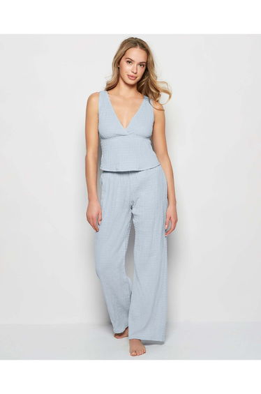 Textured Pajama Pants in Subdued Blue