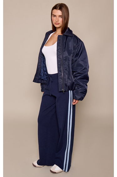 Navy Side Stripe Knit Trouser