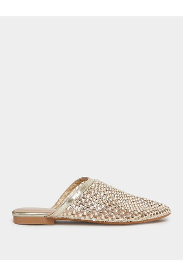 Gold Embellished Pointed Toe Mule