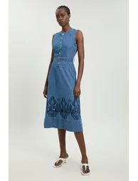 Denim Cut Out Halterneck Midi Dress