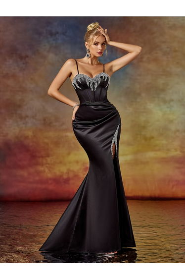 Leely Elegant Beaded Split Mermaid Evening Gown