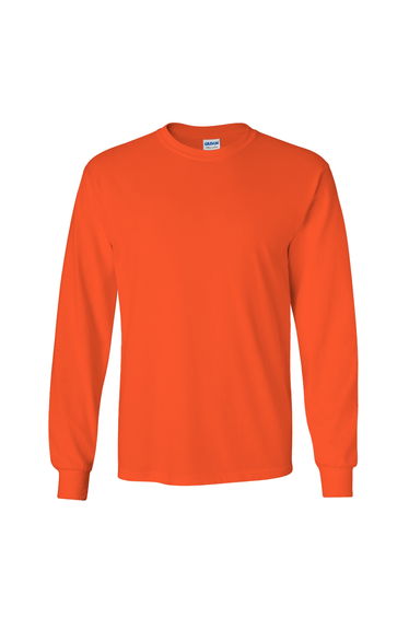 Gildan Mens Plain Crew Neck Ultra Cotton Long Sleeve T-Shirt - Orange